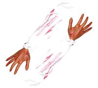 2 piezas de manos de Halloween, brazo falso cortado de 21 pulgadas con manga de tela blanca, suaves partes del cuerpo de Halloween realistas, accesorios de miedo para la casa embrujada, decoración de