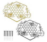 2 piezas de metal abeja pared pared granja abeja miel y colmenas con flores minimalista decoración de pared de metal para sala de estar, dormitorio, jardín, oficina, hogar, para jardineros apicultores