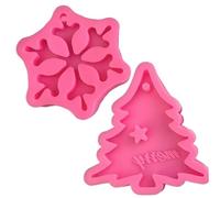 2 piezas de muelles de silicona de Navidad copos de nieve y árboles de Navidad con orificio colgante adornos para bricolaje de chocolate con llavero