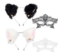 2 Piezas De Orejas De Gato Con Diademas De Campana, 2 Piezas De Encaje De Máscaras De Encaje, Lindos Lujosos, Suaves Y Cómodos, Accesorios De Juego De Roles, Decoración Creativa De Disfraces.