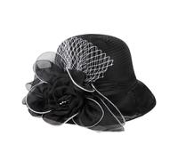 2 piezas de organza for mujer, sombrero sol con flores, ala ancha, gorro cubo, vestido boda, iglesia, tocado, fiesta té nupcial(Black)