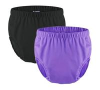 2 Piezas de Pañales de Natación Reutilizables para Necesidades Especiales,Cubiertas de Pañales para Adultos Pantalones de Plástico Impermeables a Prueba de Fugas(Black+Purple,X-Large)