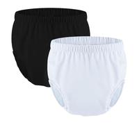 2 Piezas de Pañales de Natación Reutilizables para Necesidades Especiales,Cubiertas de Pañales para Adultos Pantalones de Plástico Impermeables a Prueba de Fugas(Black+White,Large)