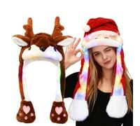 2 piezas de Papá Noel Felpa Sombrero de Papá Noel, Gorro de felpa con luz, gorro con orejas móviles, gorro de Papá Noel de peluche, gorro de Navidad, orejas móviles para Navidad, carnaval