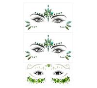 2 Piezas De Parche De Cara De Diamantes De Imitación Y Parche De Cara Rosa Brillante, Parche De Cara Brillante, Parche De Tatuaje Temporal Y Adornos De Maquillaje.