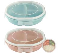 2 piezas de platos para microondas con tapa, tazón Bento, recipiente de almacenamiento sin BPA con división de 3 partes, recipiente separado, hermético, vajilla para microondas para calentar, congelar