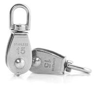 2 piezas de polea elevación bloque giratorio rueda simple acero inoxidable M15 alta resistencia for cable para Puertas Automáticas