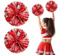 2 Piezas de Pompones de Porristas,Porristas Pom Bright Metallic,con Mango Cheerleader Pom Poms,Animadora Poms Accesorios,para Eventos Deportivos, Bailes, Despedidas de Soltera,Rojo