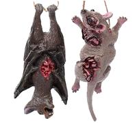 2 Piezas de Ratas y Murciélagos Realistas para Decoraciones de Halloween Aterradoras Murciélagos Espeluznantes Colgantes Rata de Terror con Cicatriz Sangrienta para Suministros de Casa Encantada