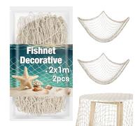 2 piezas de red de peces decorativos, red de peces de algodón natural, decoración de playa para fiesta de niños, fiesta pirata, colgante de pared