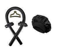 2 piezas de rizador de pelo sin calor, gorro de noche, cinta sin calor, rizadores de pelo perezosos, diadema, rodillos for dormir(Black with cap)