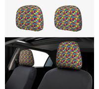2 Piezas de Rompecabezas Coloridas para concienciar sobre el Autismo, Bordado Personalizado, Suave y Transpirable, Funda Protectora para reposacabezas de Asiento de Coche, Accesorios para automóviles