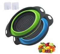 2 Piezas de Silicona Plegable, Cesta de Drenaje, de Alimentos, Cocina Plegable con Asa para Escurrir Frutas y Verduras Pasta - Verde Y Azul (28.5CM)