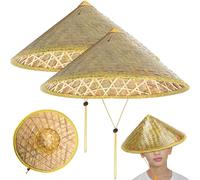 2 Piezas de Sombrero de arroz, Sombrero de bambú cónico Oriental Chino con Cuerda Ajustable, tourismo de Paja de arroz de 14 Pulgadas para Pesca de Agricultores, Accesorios