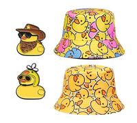 2 Piezas De Sombrero De Pescador De Animales De Dibujos Animados Y 4 Piezas De Broche De Pato, Elee Sombrero De Protección Solar, Sombrero De Sol De Doble Llagación.
