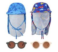 2 Piezas De Sombreros, 2 Piezas De Gafas Infantiles, Sombrero con Estampado De Estrellas De Mar, Sombrero para El Sol De Cuello Ancho, Sombrero De Verano para Niños