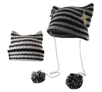 2 Piezas De Sombreros De Punto con Orejas De Gato, Lindos Sombreros Tipo Suéter, Sombreros para Exteriores, Sombreros A Rayas De Moda, Sombreros Cálidos De Invierno, Accesorios Góticos