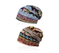 2 piezas de sombreros impresos, estilo étnico, sombreros sueltos para mujer, turbante envolvente, sombrero de envoltura deportiva, gorro de algodón elástico, sombrero de luna, sombrero de estilo