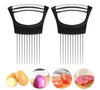 2 piezas de soporte para cortar cebolla, cortador de verduras herramientas de corte con 10 dientes, aguja tenderizadora de alimentos, utensilios de cocina prácticos, herramientas de cocina de