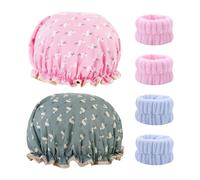 2 Piezas De Tapas De Ducha Estampadas De Flamenco, 2 Pares De Pulseras Absorbentes De Lavado De La Cara, Accesorios De Ducha Elásticos Simples Y Lindos, Reutilizables Y Elásticos.