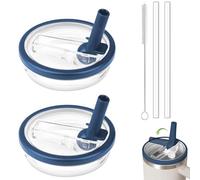 2 piezas de tapas de Stanley Cup a prueba de fugas, tapa de repuesto a prueba de fugas y reutilizable para Stanley Cup con 2 pajitas y 1 cepillo para pajitas de paja (Azul oscuro)