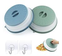 2 piezas de tapas para microondas plegables - 26,5 cm de protección contra salpicaduras con ganchos y rejilla de ventilación - Resistente al calor - Ahorro de espacio para microondas, frutas, verduras