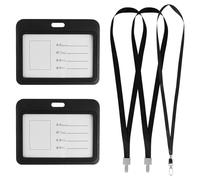 2 piezas de tarjetero con cordón, funda tarjeta identificación, portatarjetas colgante, horizontal, negro, 102 x 80 mm, con 1 cordón negro, para permiso de trabajo, tarjeta de identificación