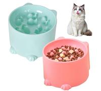 2 Piezas de Tazones Elevados para Gatos, Comedero Antivoracidad con Protección para el Cuello, Cuencos de Ingesta Lenta para Gatos y Perros Pequeños (Rosa, Verde)
