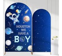 2 piezas de telón de fondo para arco de baby shower del espacio exterior Houston We Have a Boy, telón de fondo elástico de elastano de 6 pies y 7 pies, funda de soporte de arco de astronauta para
