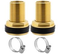 2 piezas de Unión para Depósito, Paso de Latón para depósito de lluvia, AG 1/2" x IG 3/8", paso del depósito con 4 juntas y 2 abrazaderas de manguera, para grifo