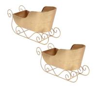 2 Piezas Decoración de Trineo Navideño de Metal Dorado, Estilo vintage | Adorno Preparado para Colocar, para Dulces y Pequeños Ornamentos, Centro de Mesa Festivo, 32x17,5x12,3cm