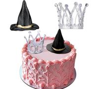 2 Piezas Decoración para Tartas Sombrero de Bruja y Corona Mini Adornos para Cupcakes Decoracion de Magdalenas para Fiestas Temáticas de Brujas Accesorios de Pastel Cumpleaños Boda Halloween