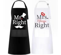 2 piezas delantal cocina mujer hombre, Mr. & Mrs. mandiles de cocina, delantal divertido para parejas, delantales ajustables e impermeables, regalo de cocina para bodas, San Valentín y aniversarios