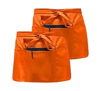 2 Piezas Delantal de Cintura Corto Impermeable, Medio Universal Con 3 Bolsillos Para Camarero, Cocina, Restaurante, Casa, Bar, Chef, Artesano, Bartender (Naranja)