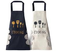 2 Piezas Delantal De Cocina Impermeable para Hombre y Mujer - PVC Profesional con 2 Bolsillos para Cocinar, Barbacoa, Restaurantes y Jardinería (Blanco y Negro)