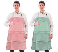 2 Piezas Delantal de Cuello Ajustable con Bolsillos, Delantal Impermeable Chef Delantal, Delantales para Mujer para Cocinar, Barbacoa, Hornear(Rojo y Verde)