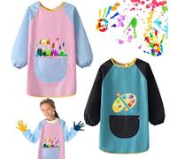 2 Piezas Delantal Infantil Pintura, Delantal Niño De 6 a 12 Años, Delantal Infantil, Delantal Niña De Pintura Con Mangas Delantal Impermeable, Adecuado Para Pintura Artística, Comer, Jugar (A)
