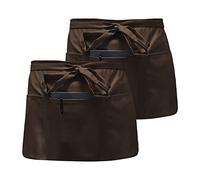 2 Piezas Delantales de Cintura Cortos Impermeables, Medio Universal Con 3 Bolsillos Para Camarero, Cocina, Restaurante, Casa, Bar, Chef, Artesano, Bartender (Marrón)