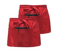 2 Piezas Delantales de Cintura, Delantal Corto Impermeable, Medio Delantal Universal, Delantal Camarero, Delantale de Cocina con 3 Bolsillos para Restaurante Casa Bar Chef Artesano Bartender (Rojo)