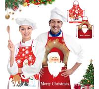 2 Piezas Delantales de Navidad, Delantal Navidad Impermeable, Delantal de Navidad, Rojo Delantal Cocina Adultos, Delantal de Cocina de Navidad, para Navidad Fiesta Nochebuena Cocina Restaurante (A4)