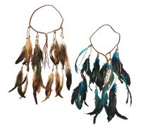 2 Piezas Diadema Borla Plumas Boho Tocado, Indio Diadema Hippie Tocados, Tribal, Vintage, Cuentas Ajustables, Cabello de Carnaval de Bricolaje para Mujeres y Niñas(Color Original + Azul)