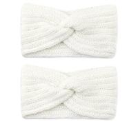 2 Piezas Diadema Niñas Invierno,Diadema invierno para mujer,diadema para mujer de punto de invierno,Diadema Calienta Orejas,diadema elástica de punto para el pelo(Blanco)