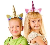 2 Piezas Diadema Unicornio Niña, FUKPO Diadema de Unicornio Mujer Adulto Bebe, Cuerno de Unicornio Cumpleaños Fiesta Cosplay(Rosa y Dorado)