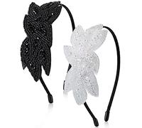 2 Piezas Diademas de Flapper Tocados de Flapper Diadema de los Años 20 para Mujer Diadema de Cuentas de Hoja Accesorios de Cabello Vintage para Mujer para Fiesta (Blanco, Negro)