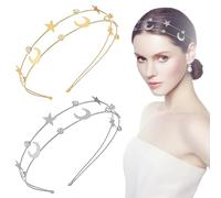 2 Piezas Diademas para ei Pelo Luna y Estrellas de Cinco Puntas, Oro y Plata, Estrella Diademas Aleación con Brillantes para Mujeres, Niñas