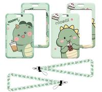 2 piezas dinosaurio titular de tarjetas de identificación con cinta, funda para tarjetas de autobús para estudiantes, cinta para llaves de dinosaurio, funda para tarjetas con cinta