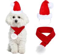 2 Piezas Disfraz de Navidad para Perro Gato, Gorro Navidad Perro y Gato con Bufanda Ajustable, Disfraces de Navidads para Mascotas para Cachorros, Perros Pequeños, Medianos Pequeños (M)