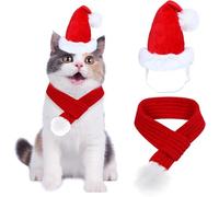 2 Piezas Disfraz de Navidad para Perro Gato, Gorro Navidad Perro y Gato con Bufanda Ajustable, Disfraces de Navidads para Mascotas para Gatos, Cachorros, Perros Pequeños (S)