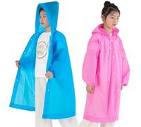 2 Piezas Disino Infantiles Impermeable Chubasquero, EVA Chaqueta Poncho de Lluvia con Capucha para Niños Niñas, Ropa Traje de Lluvia, Reutilizable Rain Coat para al Aire Libre Alpinismo