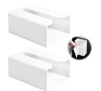 2 Piezas Dispensador de Toallas de Papel Sin Agujeros Caja Porta Pañuelos para Montaje en Pared Dispensador de Secamanos Dispensador de Bolsas de Basura Dispensador de Papel de Manos Plástico Blanco